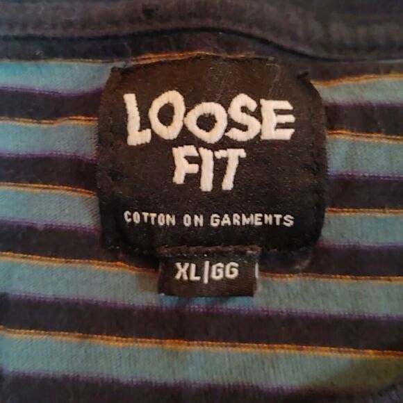 Strange Times Men's Black & Blue Striped T-Shirt - XL - Picture 4 of 4